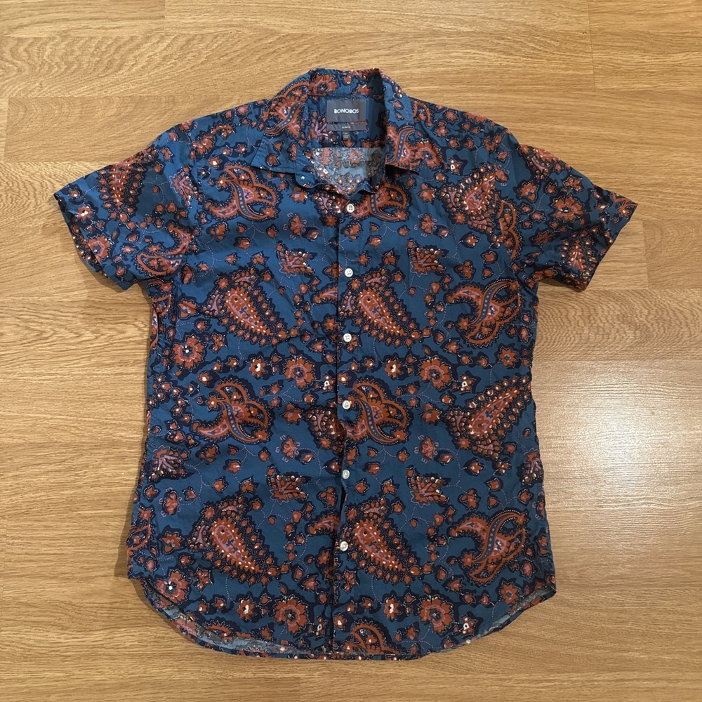 Bonobos Shirt Men's Medium Multicolor Floral Paisley Short Sleeve Preppy Cotton